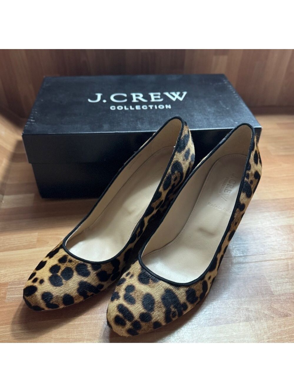 J.Crew Martina calf hair wedges hazelnut leopard leather 3 inch heels 8.5